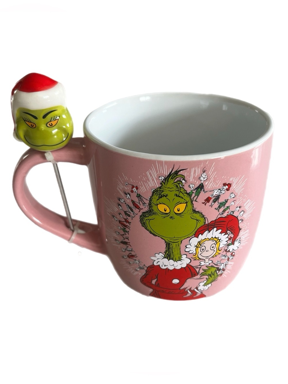Dr Sues The Grinch And Cindy Lou Who Pink Mug With Stirrer Christmas Holiday New